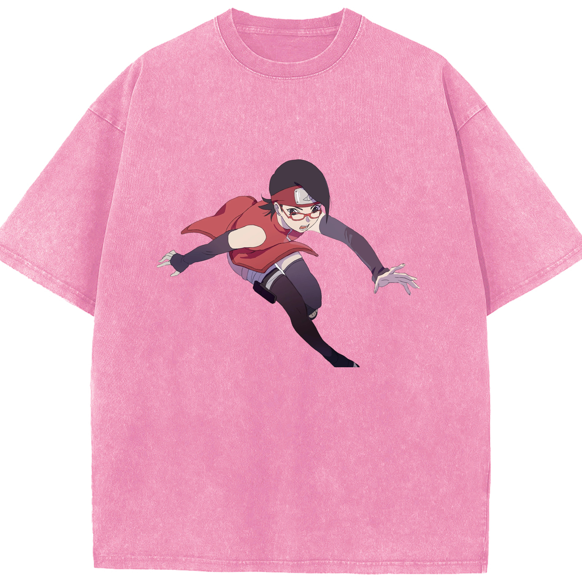 （画像用） NARUTO -ナルト- うちは サラダ Uchiha Sarada 綿100% ヴィンテージ風 半袖Tシャツ（フロントプリント）